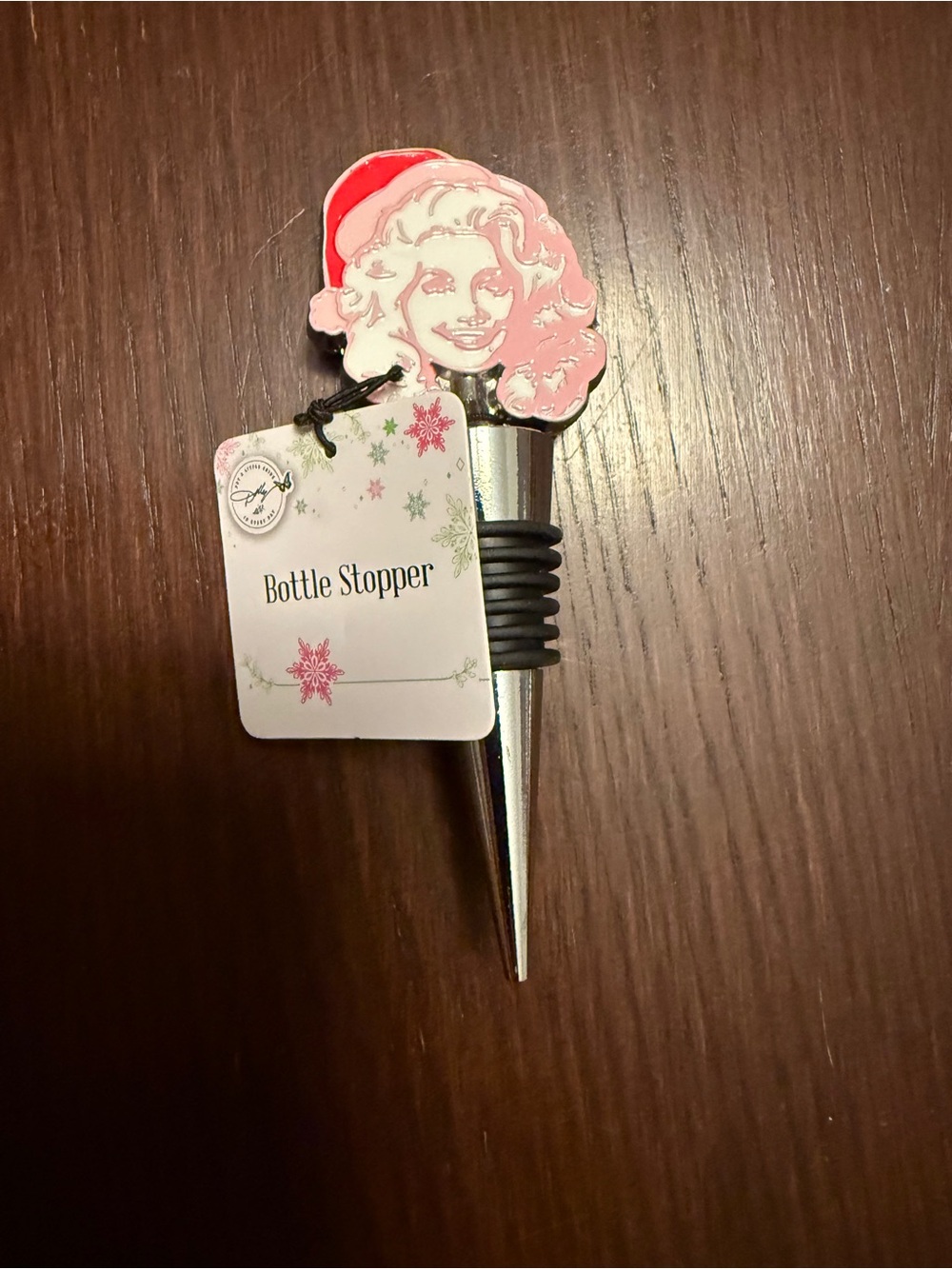 DOLLY Parton Pink Face Bottle Stopper Christmas Santa Hat Holiday Wine Saver